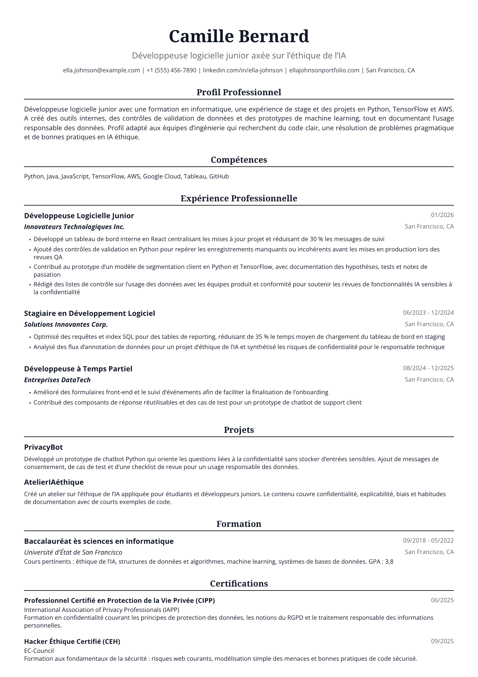 Développeuse logicielle junior