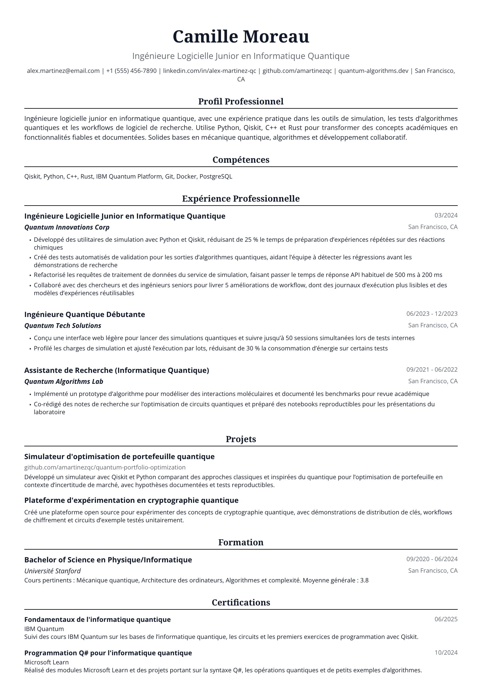 Ingénieure Logicielle Junior en Informatique Quantique