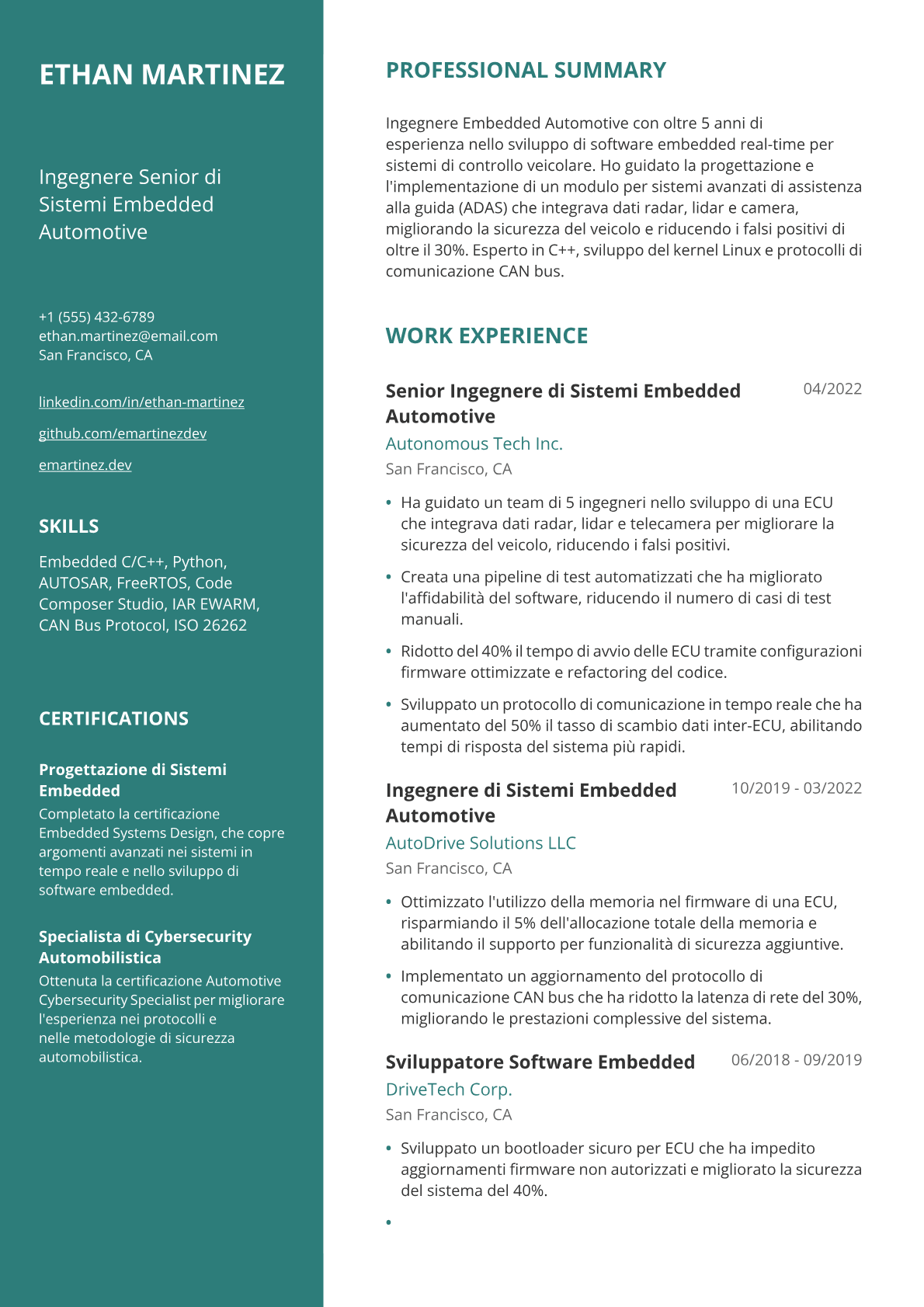 Ingegnere embedded automotive