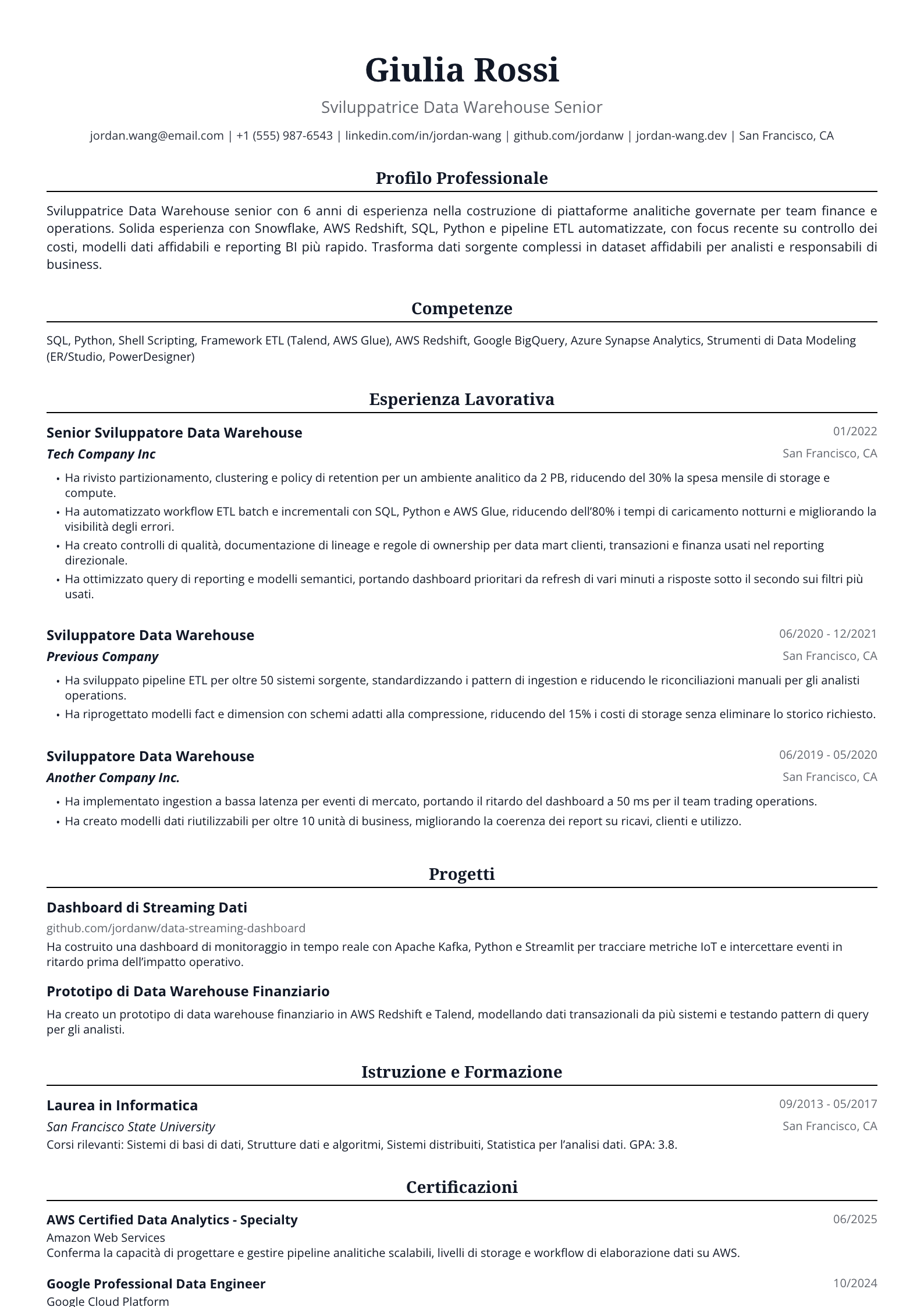 Sviluppatrice Data Warehouse