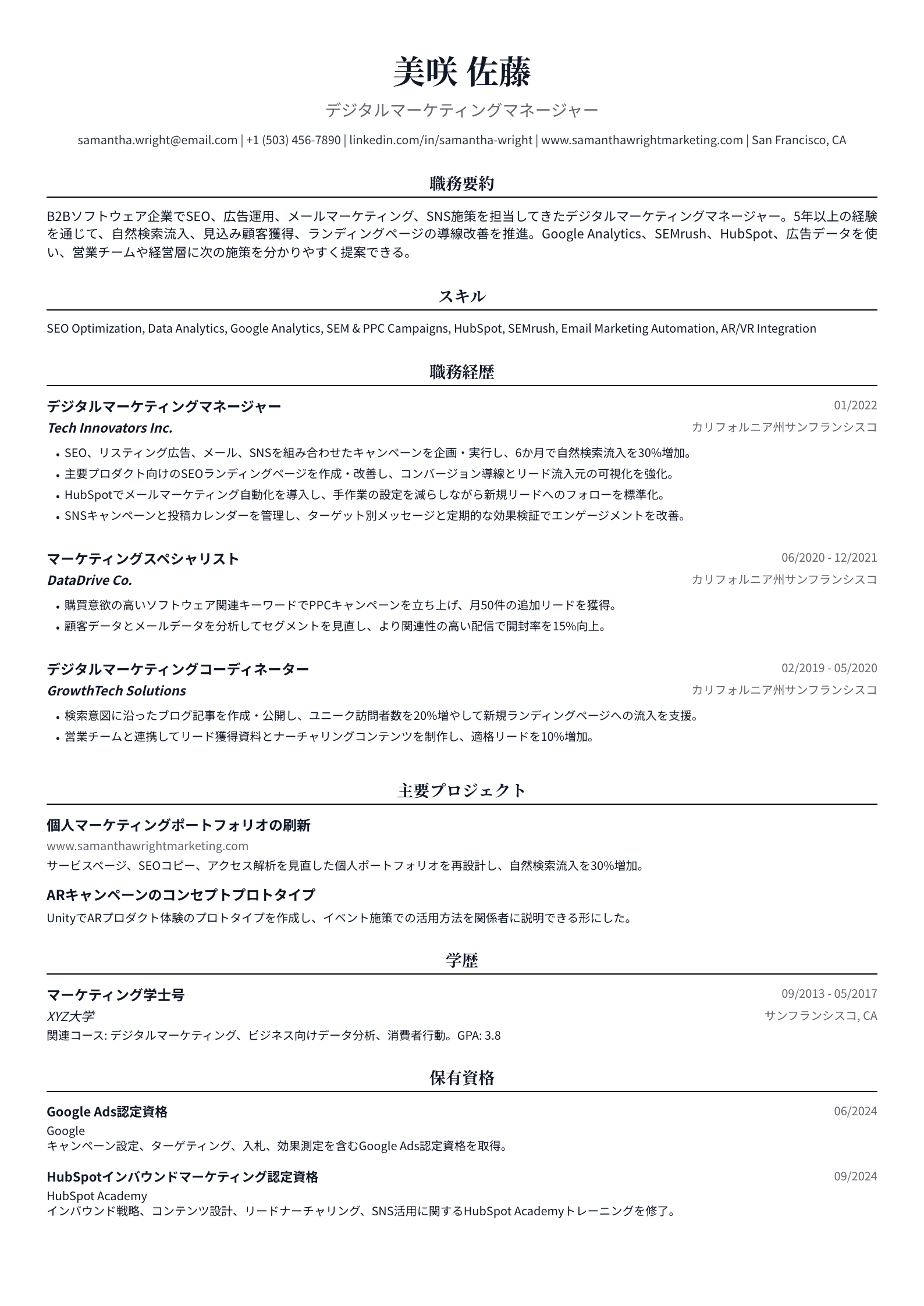 デジタルマーケティングマネージャー