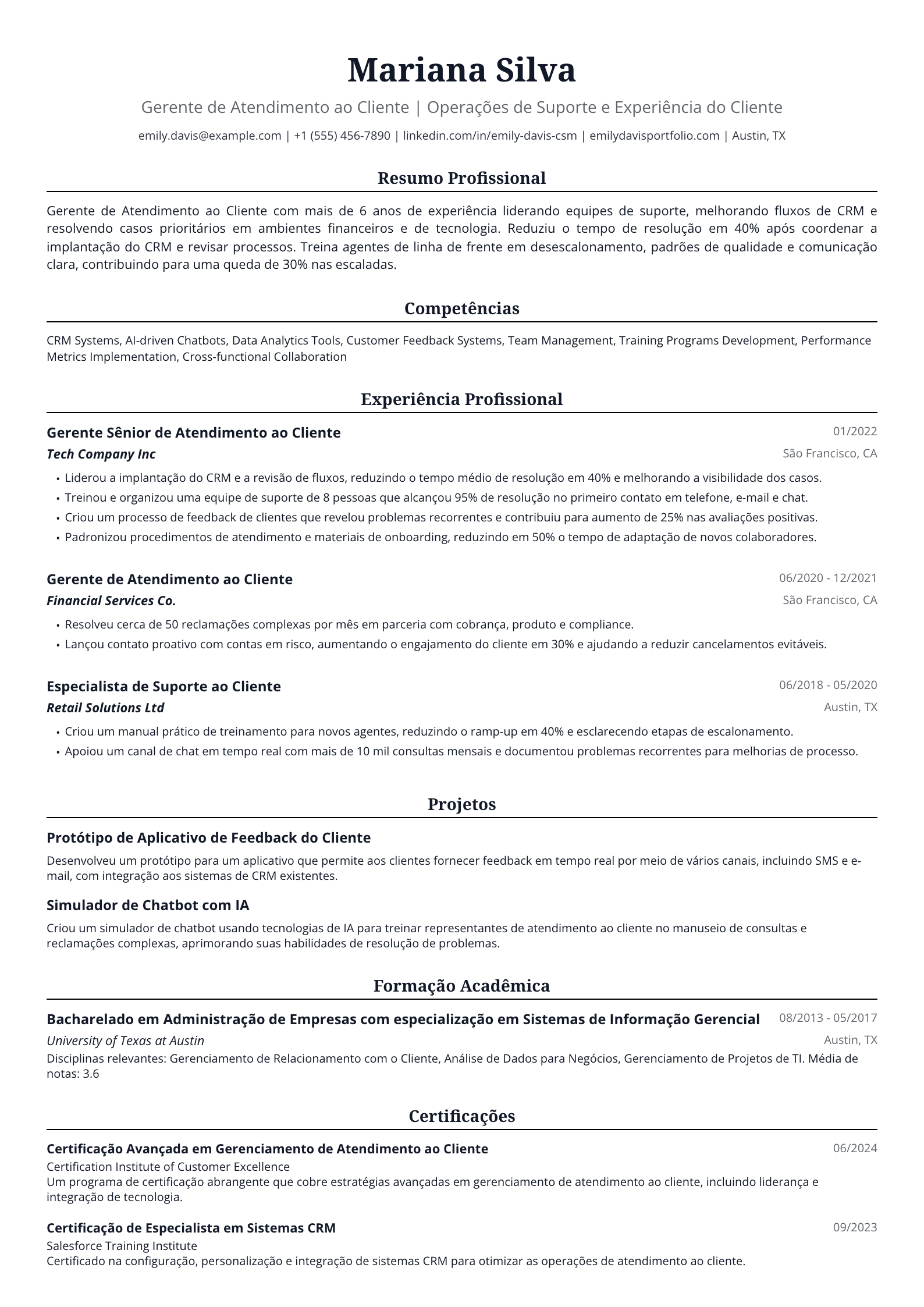 Gerente de Atendimento ao Cliente