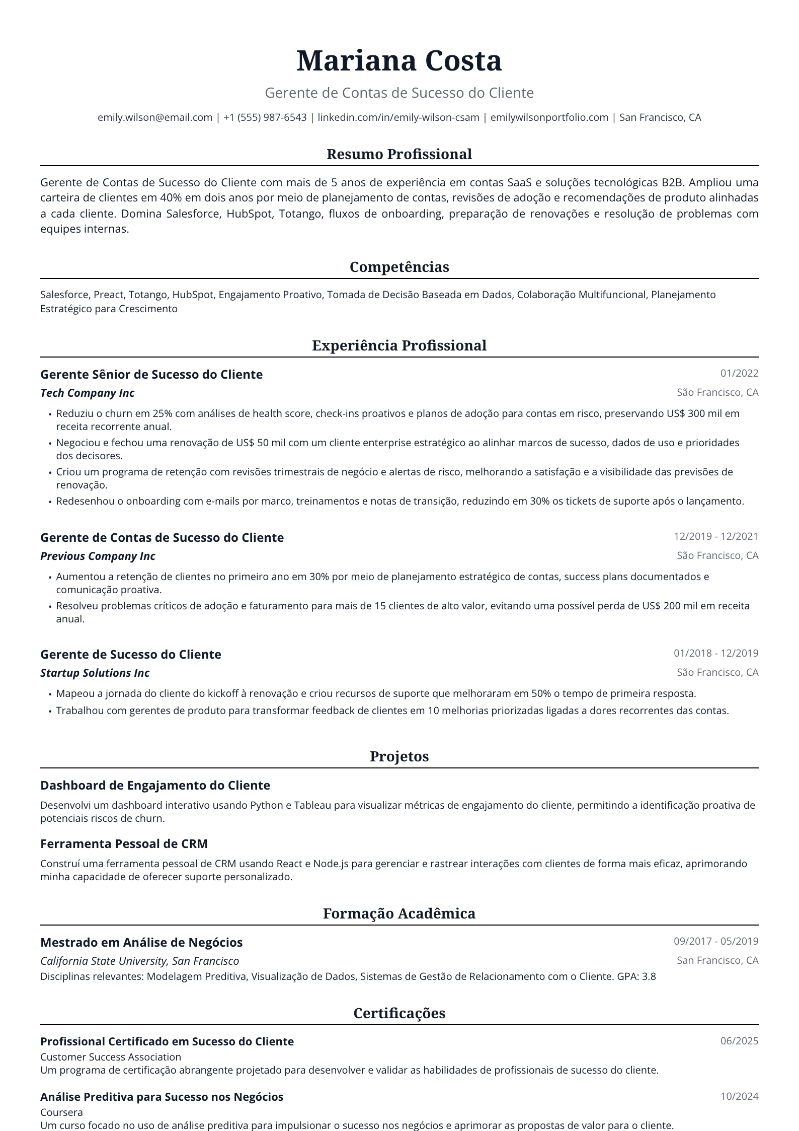 Gerente de Contas de Sucesso do Cliente