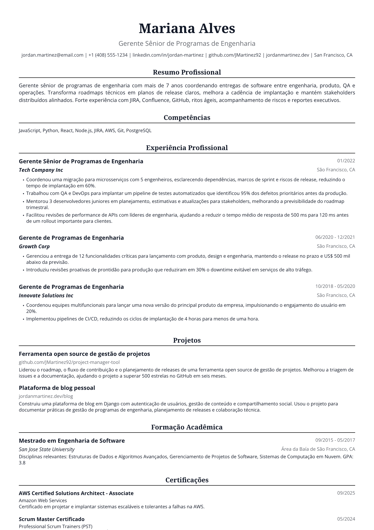 Gerente de Programas de Engenharia